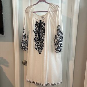 Embroidered White and Navy Dress